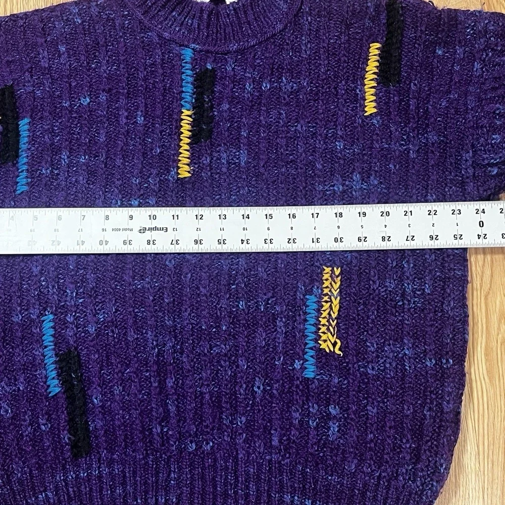 90s Belvedere Knitwear Italy‎ Purple Wool Alpaca Abstract Chunky Sweater L Mens